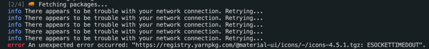 Yarn let us down today : "There appears to be trouble with your network connection. Retrying..."